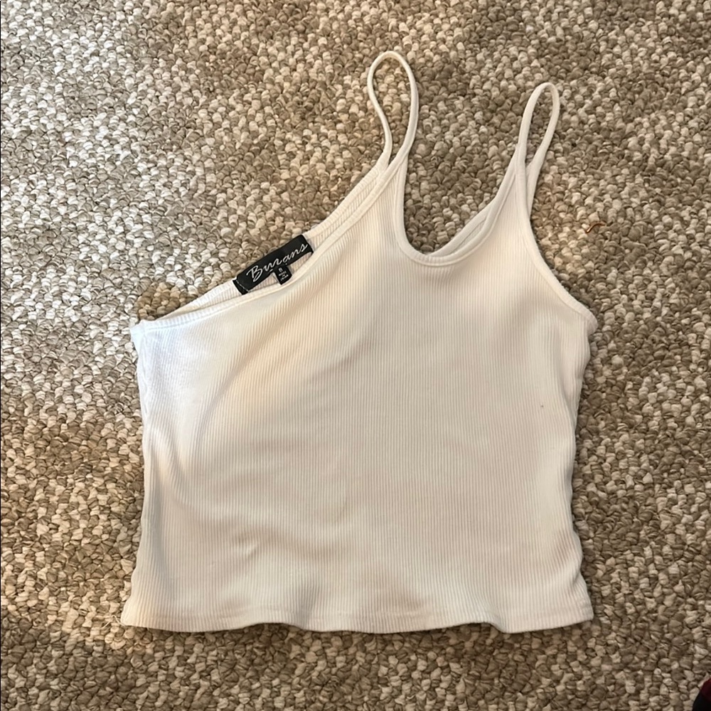 White Ribbed Asymmetrical Top